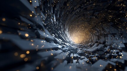 Abstract futuristic tunnel with glowing light and geometric shapes, creating a mesmerizing and dynamic visual experience for modern and technological designs