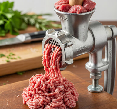 manual meat grinder that grinds meat