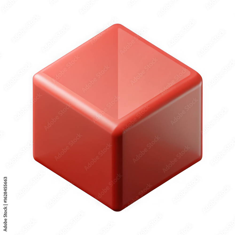 Poster shiny red cube isolated on transparent background