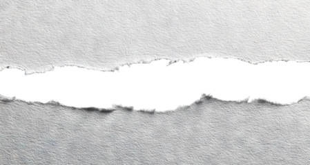 Horizontal tear in paper texture, isolated on transparent cutout background
