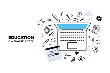Plakat Distance education, online learning.. Creative vector illustration for web banner, social media, business presentation, marketing material. Back to school. 
