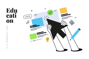 Naklejka na ściany i meble Distance education, online learning.. Creative vector illustration for web banner, social media, business presentation, marketing material. Back to school. 