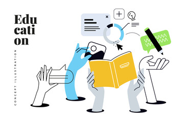 Naklejka na ściany i meble Education. Creative vector illustration for web banner, social media, business presentation, marketing material. Back to school. Distance education, online learning.