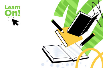 Plakat Education. Creative vector illustration for web banner, social media, business presentation, marketing material. Back to school. Distance education, online learning.