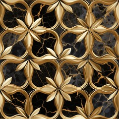 Abstract Gold Floral Pattern on Dark Marble Background
