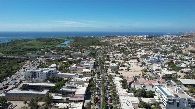 Aerial View of Mexican Flag Waving in Historic Downtown San Jos&eacute; del Cabo, Baja California Sur