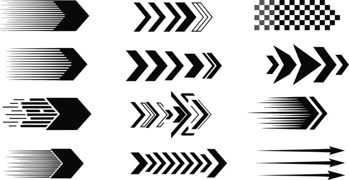 Dynamic arrow collection conveys speed, direction, and progress for modern design projects