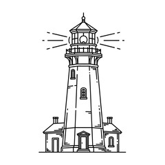 Lighthouse black outline isolated on transparent or white background, vector illustration.