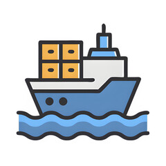 Cargo Ship Icon &ndash; Flat Vector Illustration of Freight Vessel Symbol for Global Shipping, Maritime Logistics, and International Transport, Isolated on White Background