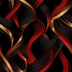 Abstract Flowing Red Black and Gold Ribbons on Dark Background