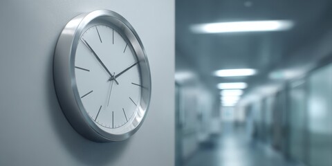 The clock on the wall in a modern hallway adds a touch of elegance.