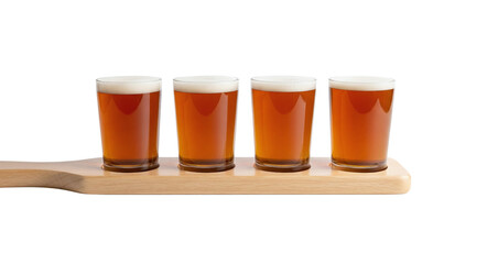 Craft beer flight on a wooden paddle