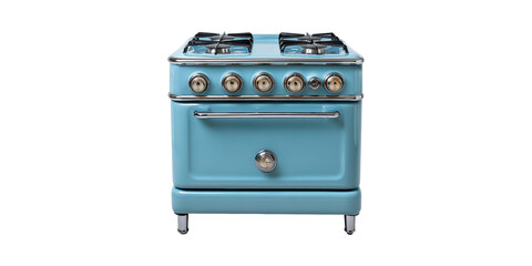 Obraz premium Retro Blue Gas Stove With Oven. Vintage Kitchen Appliance For Culinary Enthusiasts Isolated On Transparent Background