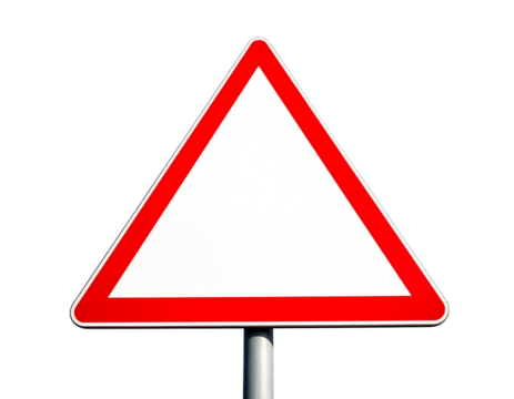Blank triangular road sign for caution or warning