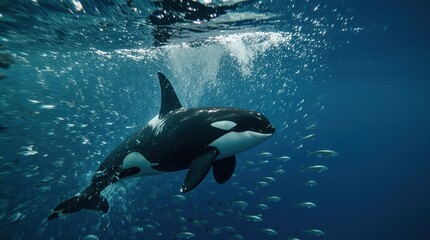 Obraz premium an orca surrounded by other fish