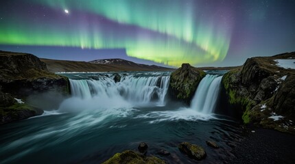 rainbow over waterfall in iceland