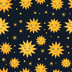 Smiling Yellow Sun Pattern on Dark Background for Nursery Decor