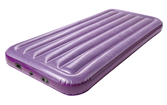 Purple rubber inflatable beach mattress top view isolated on white or transparent png background - Powered by Adobe
