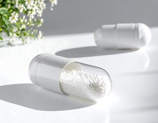 Obraz premium White pills on a white surface