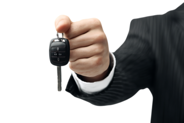 Close up of a hand holding a modern car key.