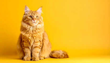Ginger cat on yellow background