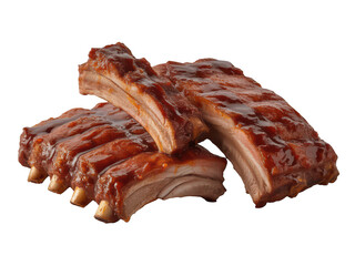 Two racks of deliciously cooked pork ribs isolated on transparent background