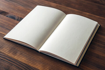 Journal Mockup with Empty Pages on a Dark Wood Background