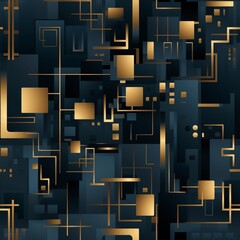 Abstract Geometric Pattern Golden Lines on Dark Blue Background
