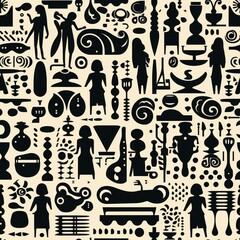 Abstract Black and Beige Pattern with Figures and Shapes