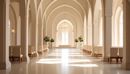 Naklejka premium Elegant Hallway with Arches and Light Leading to Window