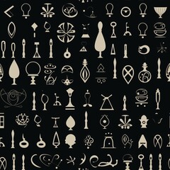 Monochrome Pattern of Abstract Shapes on Black Background