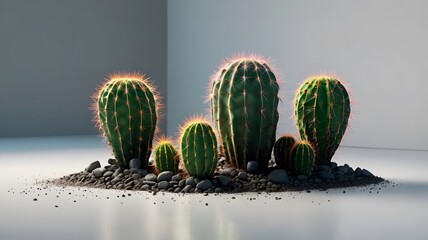 Captivating Cactus Garden A Verdant Oasis in Minimalist Style, with a focus on Spines and Shadow Play in a Clean, Modern Setting