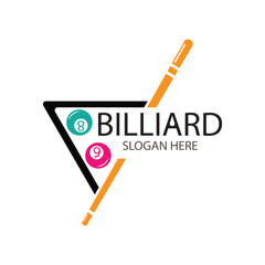 Illustration of billiard ball logo design with billiard stick