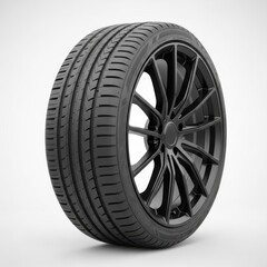 Obraz premium Car tire with black alloy wheel isolated on white background