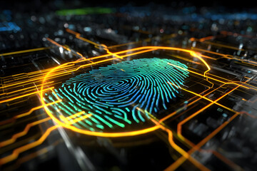 Cybersecurity Service Concept With Digital Data Protection, Fingerprint Lock, Encryption, Secure Online Identity, and Privacy