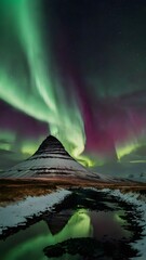 Enchanted Iceland Witnessing the Majestic Northern Lights Dance Over Kirkjufell Mountain