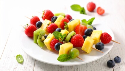 Delicious Fruit Skewers with Strawberries, Pineapple, Kiwi & Blueberries