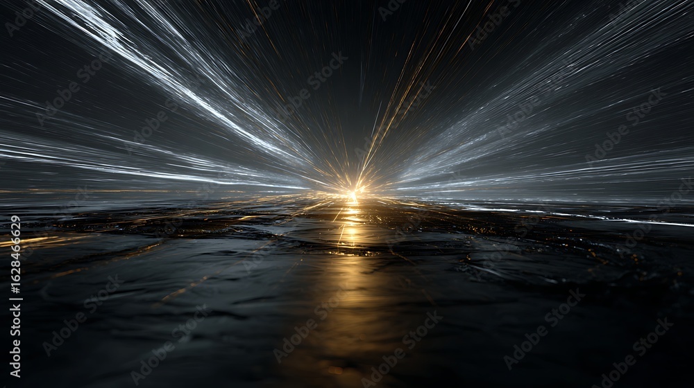 Poster abstract dark background with blurred light trails, creating a sense of speed and motion in an urban