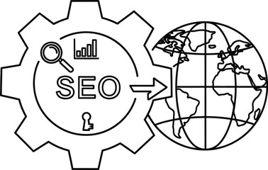 Vector art of seo optimization strategy for global business development and online marketing, search engine ranking and website traffic