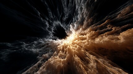 Abstract cloudscape with a dramatic sky and a dark tunnel effect, creating a sense of depth and mystery, perfect for backgrounds and artistic designs