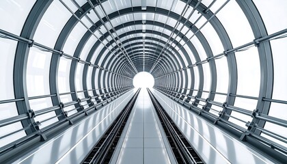 Fototapeta premium Entering Modern Tunnel with Railroad Tracks Perspective