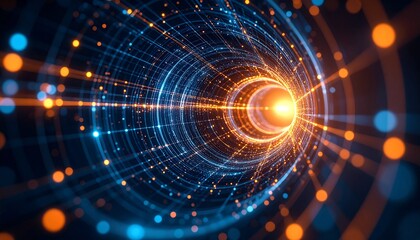 Obraz premium Abstract Energy Tunnel Digital Art Light Network.