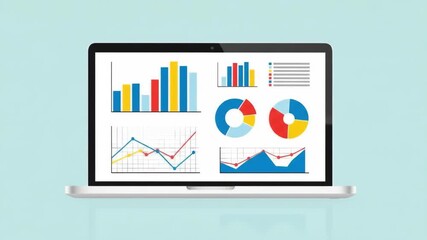 Dynamic Data Visualization: Animated Charts & Graphs on Laptop Screen Display - Powered by Adobe