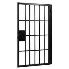 A metal prison gate isolated on white or transparent background