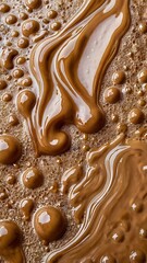 Melted Caramel Delight A Sweet, Swirling Abstract of Delicious Drips and Puddles on a Brown Surface