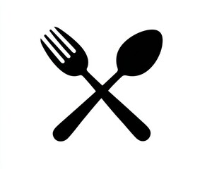 Intertwined Fork and Spoon Silhouettes. Minimalistic Cutlery Icons in Classic Black Design