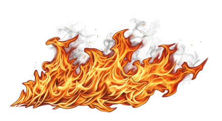 Fiery flame burning with heat and energy isolated on transparent background