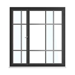 Modern window, black frame, divided panes