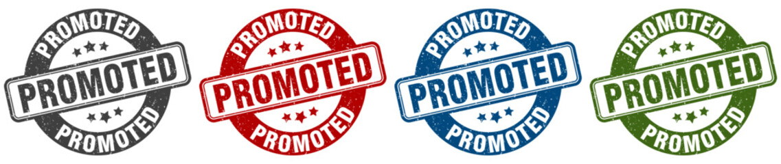 promoted stamp. promoted round stamp set isolated on white background