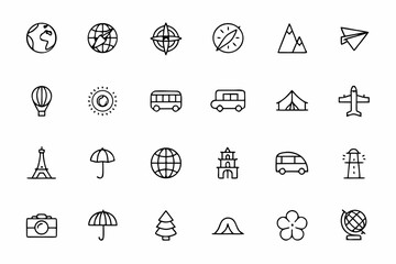 A graceful bundle illustrating global adventure and planning tools through flowing line art. Great for posters, travel diaries, and agency marketing.